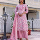 Cotton Printed A-Line Kurta with Pant & Dupatta