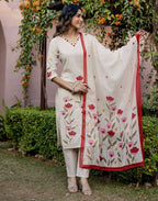 Skylee Cotton Embroidered Straight 3 Piece Kurta Set For Woman