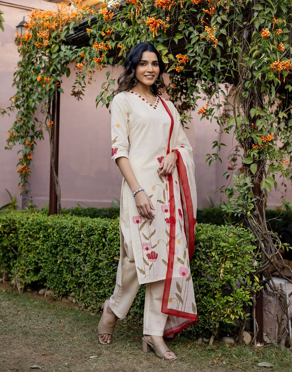 Skylee Cotton Embroidered Straight 3 Piece Kurta Set For Woman