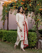 Skylee Cotton Embroidered Straight 3 Piece Kurta Set For Woman