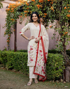 Skylee Cotton Embroidered Straight 3 Piece Kurta Set For Woman