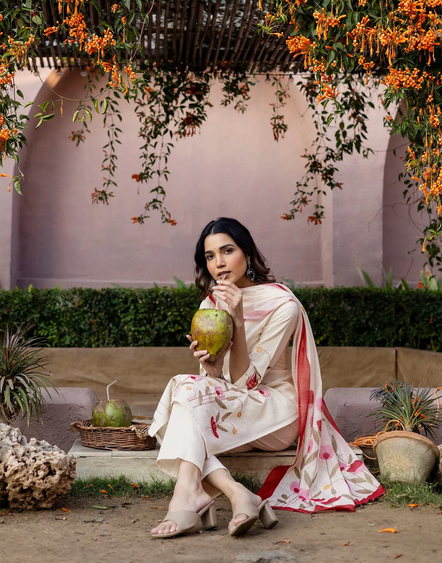 Skylee Cotton Embroidered Straight 3 Piece Kurta Set For Woman