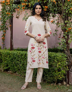 Skylee Cotton Embroidered Straight 3 Piece Kurta Set For Woman
