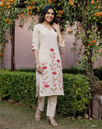 Skylee Cotton Embroidered Straight 3 Piece Kurta Set For Woman