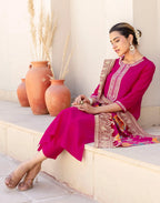 Silk Blend Embroidered Straight 3 Piece Kurta Set