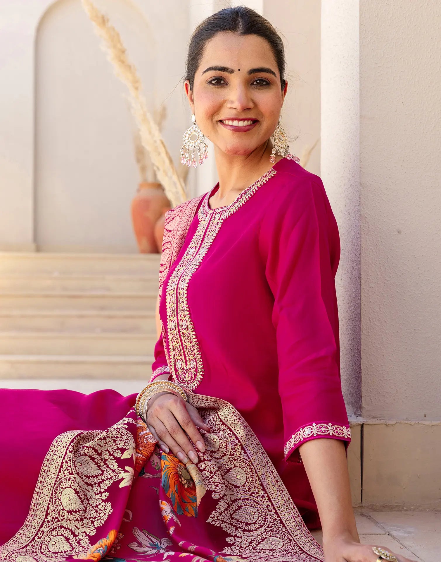 Silk Blend Embroidered Straight 3 Piece Kurta Set