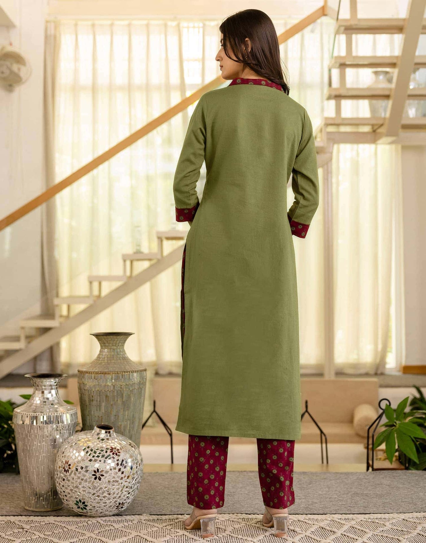 Cotton Dyed, Printed Fabric Lace Straight Kurta with Pant & Dupatta