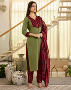 Viscose Rayon Printed Straight 3 Piece Kurta Set