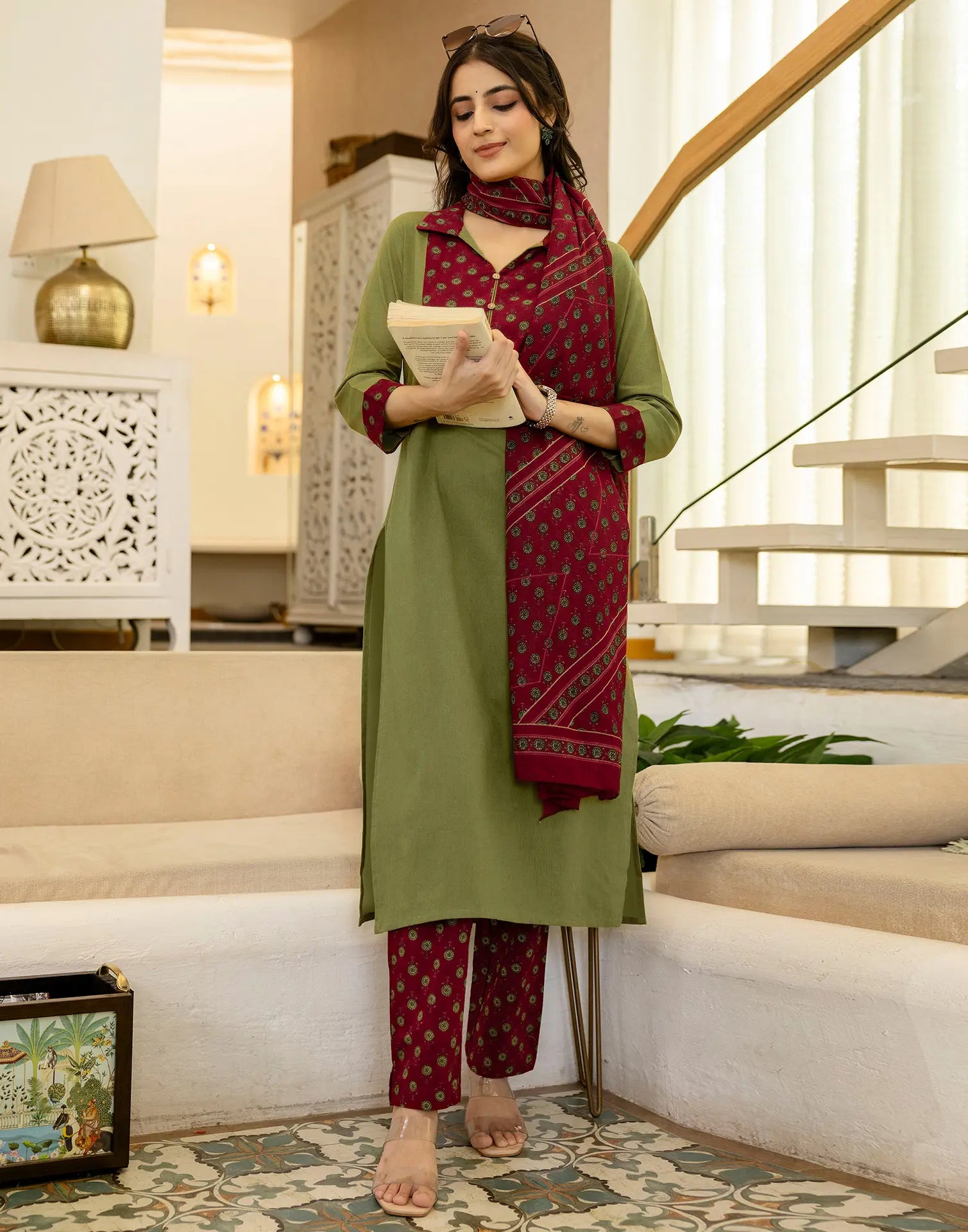 Viscose Rayon Printed Straight 3 Piece Kurta Set