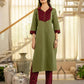 Cotton Dyed, Printed Fabric Lace Straight Kurta with Pant & Dupatta