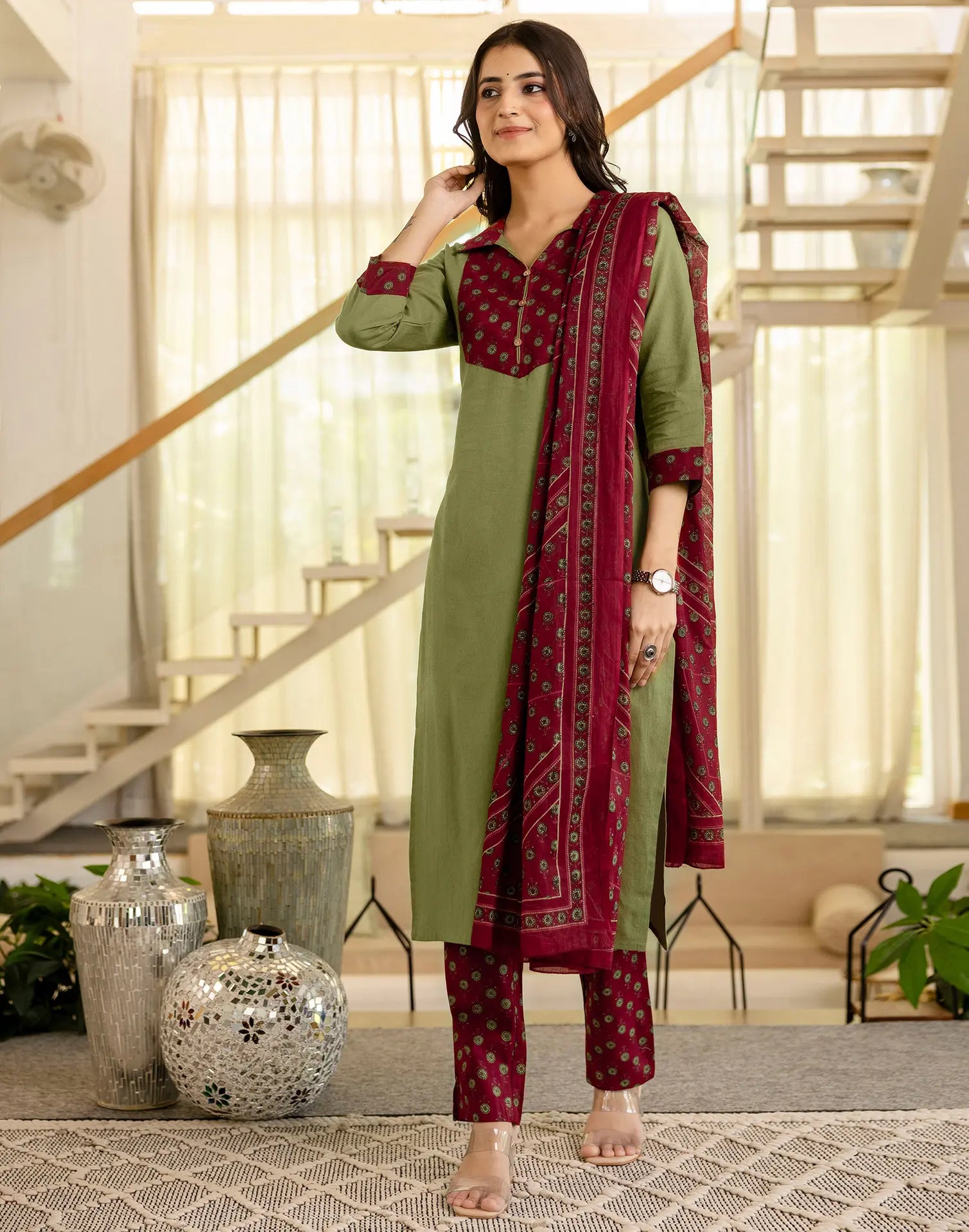 Viscose Rayon Printed Straight 3 Piece Kurta Set