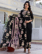 Viscose Rayon Floral Print Straight 3 Piece Kurta Set