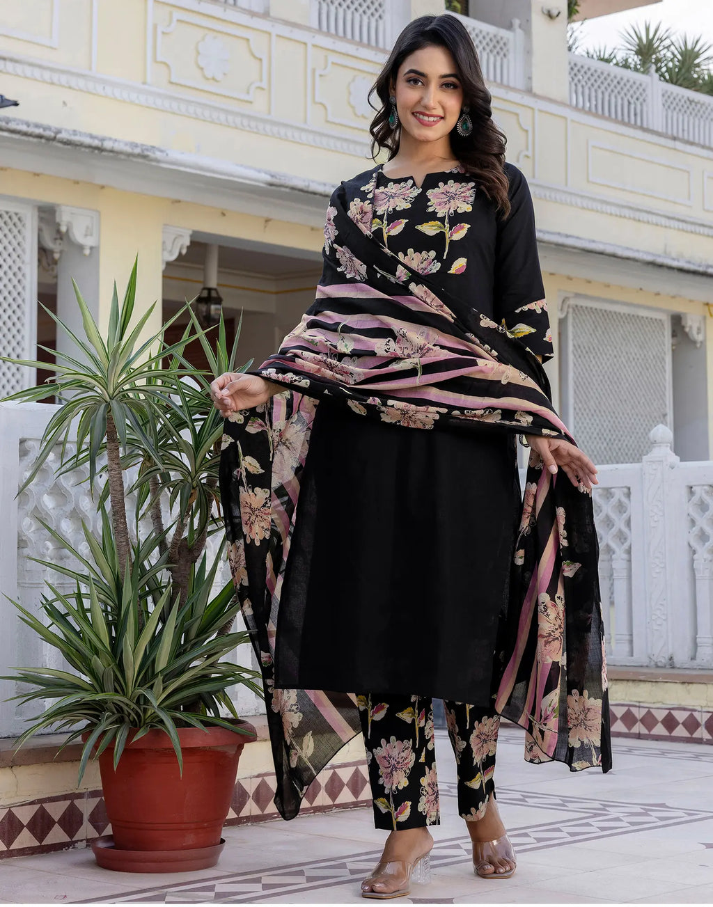 Viscose Rayon Floral Print Straight 3 Piece Kurta Set