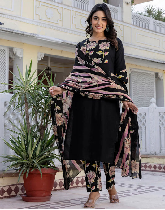 Viscose Rayon Floral Print Straight 3 Piece Kurta Set