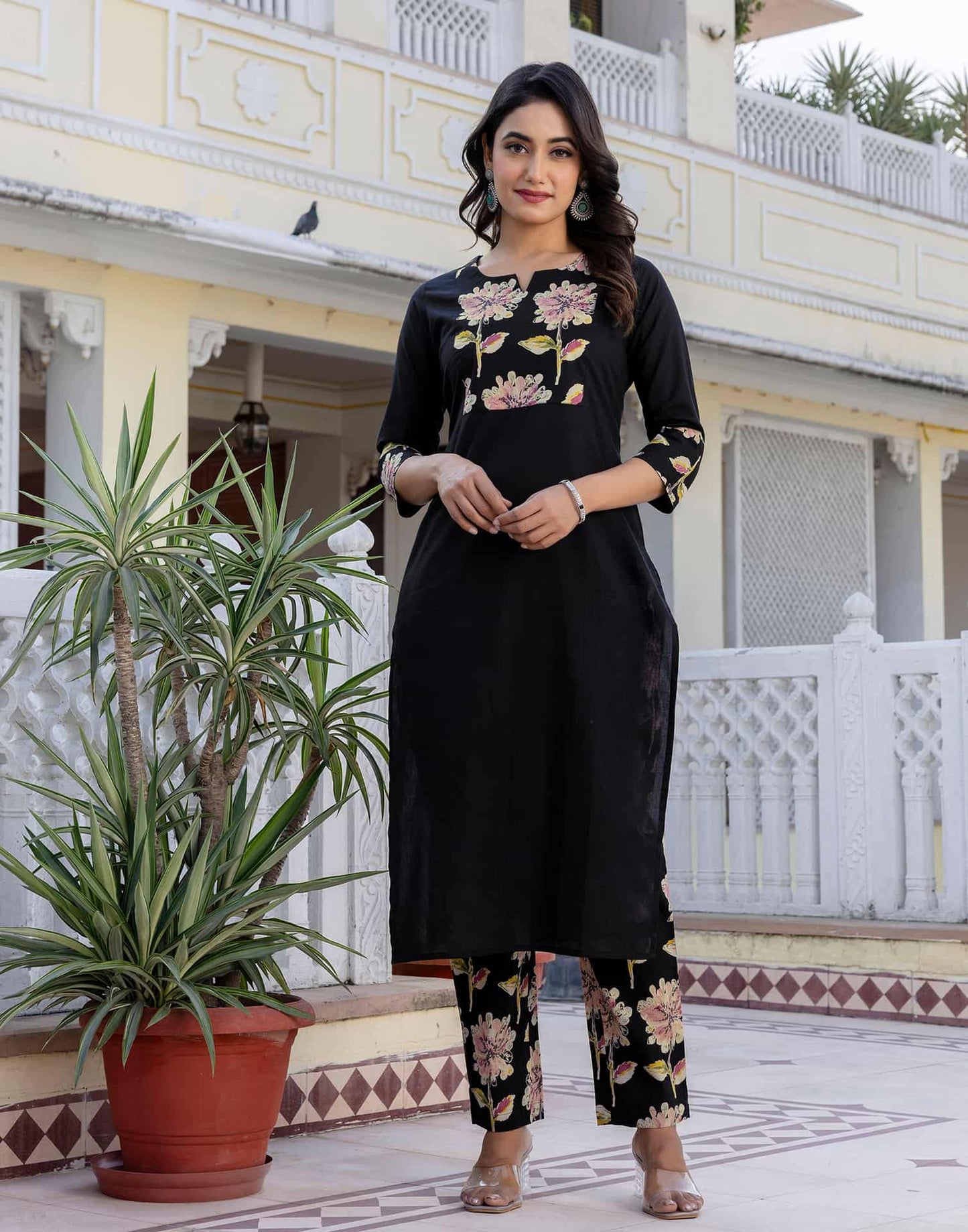 Cotton Floral Printed A-Line Kurta with Pant & Dupatta
