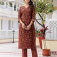 Cotton Printed A-Line Kurta with Pant & Dupatta