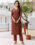 Viscose Rayon Printed Straight 3 Piece Kurta Set