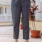 Navy Blue Silk Printed V Neck 3/4 Sleeve Straight Kurta Set With Pant & Dupatta
