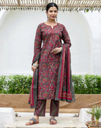 Viscose Rayon Printed Straight 3 Piece Kurta Set