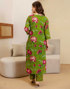 Viscose Rayon Floral Print Straight 3 Piece Kurta Set
