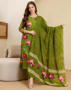 Viscose Rayon Floral Print Straight 3 Piece Kurta Set