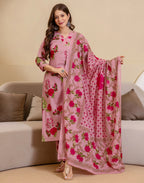 Viscose Rayon Floral Print Straight 3 Piece Kurta Set