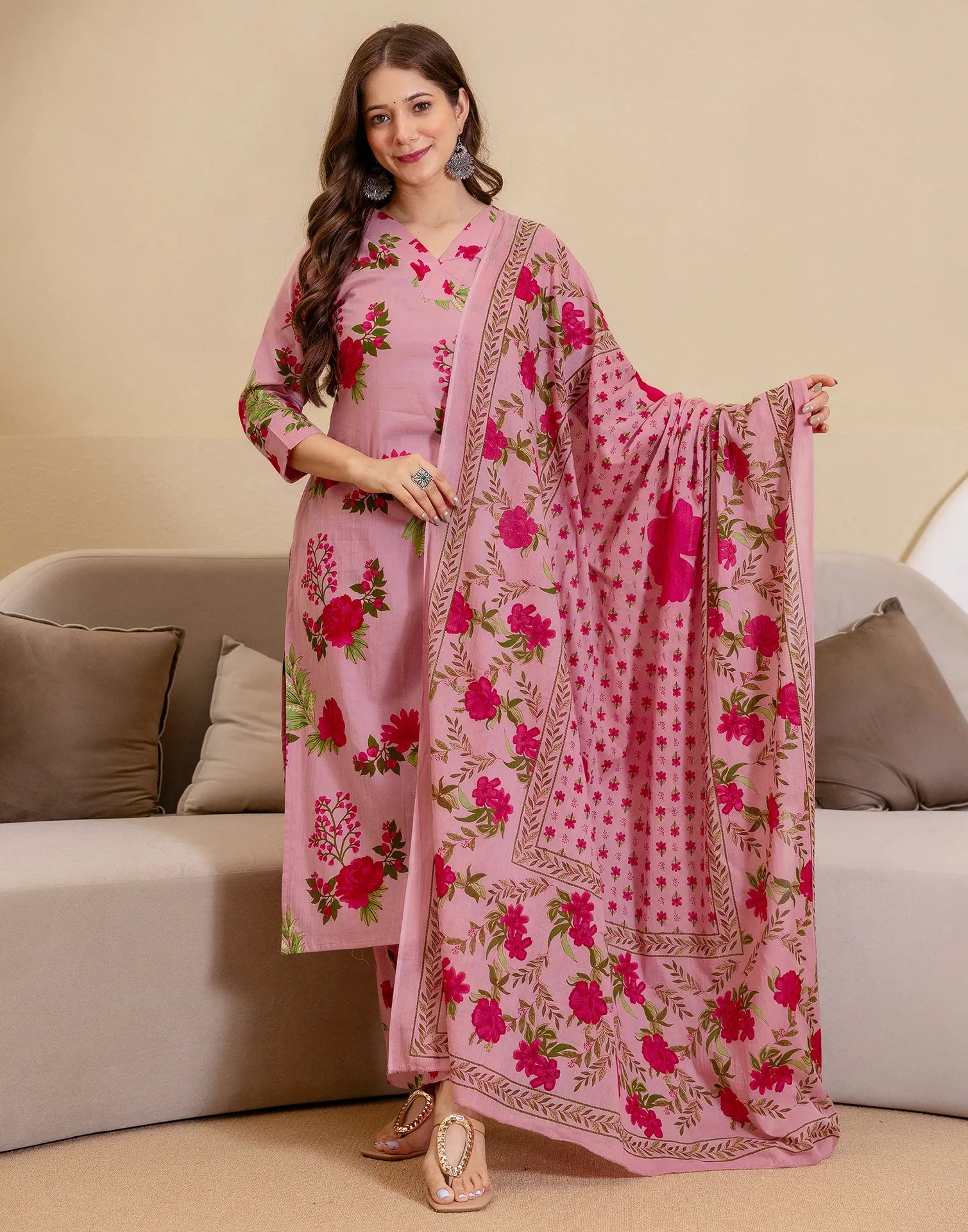 Viscose Rayon Floral Print Straight 3 Piece Kurta Set