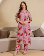 Viscose Rayon Floral Print Straight 3 Piece Kurta Set