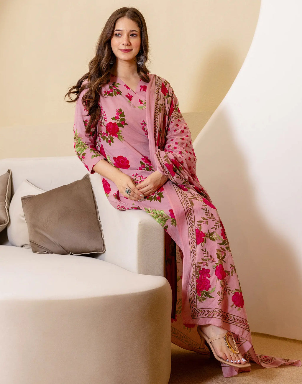 Viscose Rayon Floral Print Straight 3 Piece Kurta Set