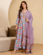 Viscose Rayon Floral Print Anarkali 3 Piece Kurta Set