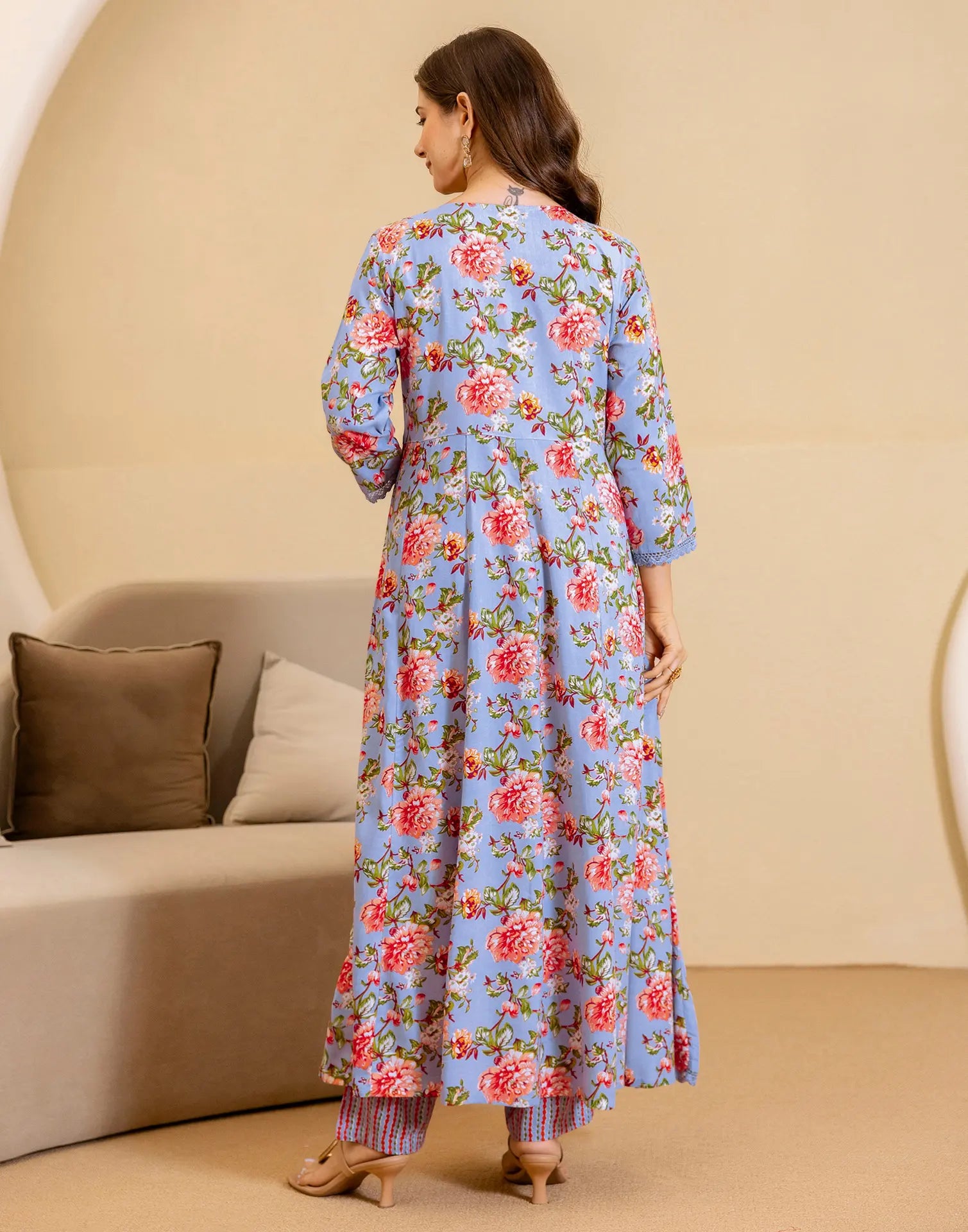 Viscose Rayon Floral Print Anarkali 3 Piece Kurta Set