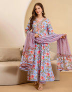 Viscose Rayon Floral Print Anarkali 3 Piece Kurta Set