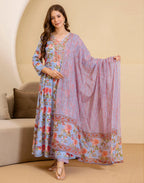 Viscose Rayon Floral Print Anarkali 3 Piece Kurta Set