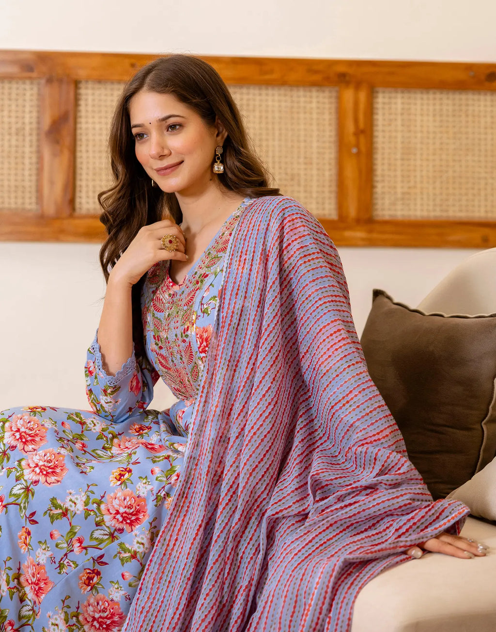 Viscose Rayon Floral Print Anarkali 3 Piece Kurta Set
