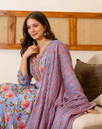 Viscose Rayon Floral Print Anarkali 3 Piece Kurta Set