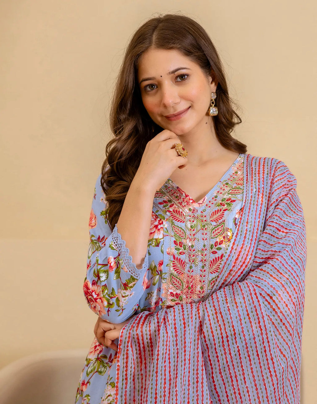 Viscose Rayon Floral Print Anarkali 3 Piece Kurta Set