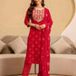 Cotton Embroidered Straight Kurta with Pant & Dupatta