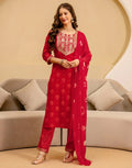 Viscose Rayon Embroidered Straight 3 Piece Kurta Set