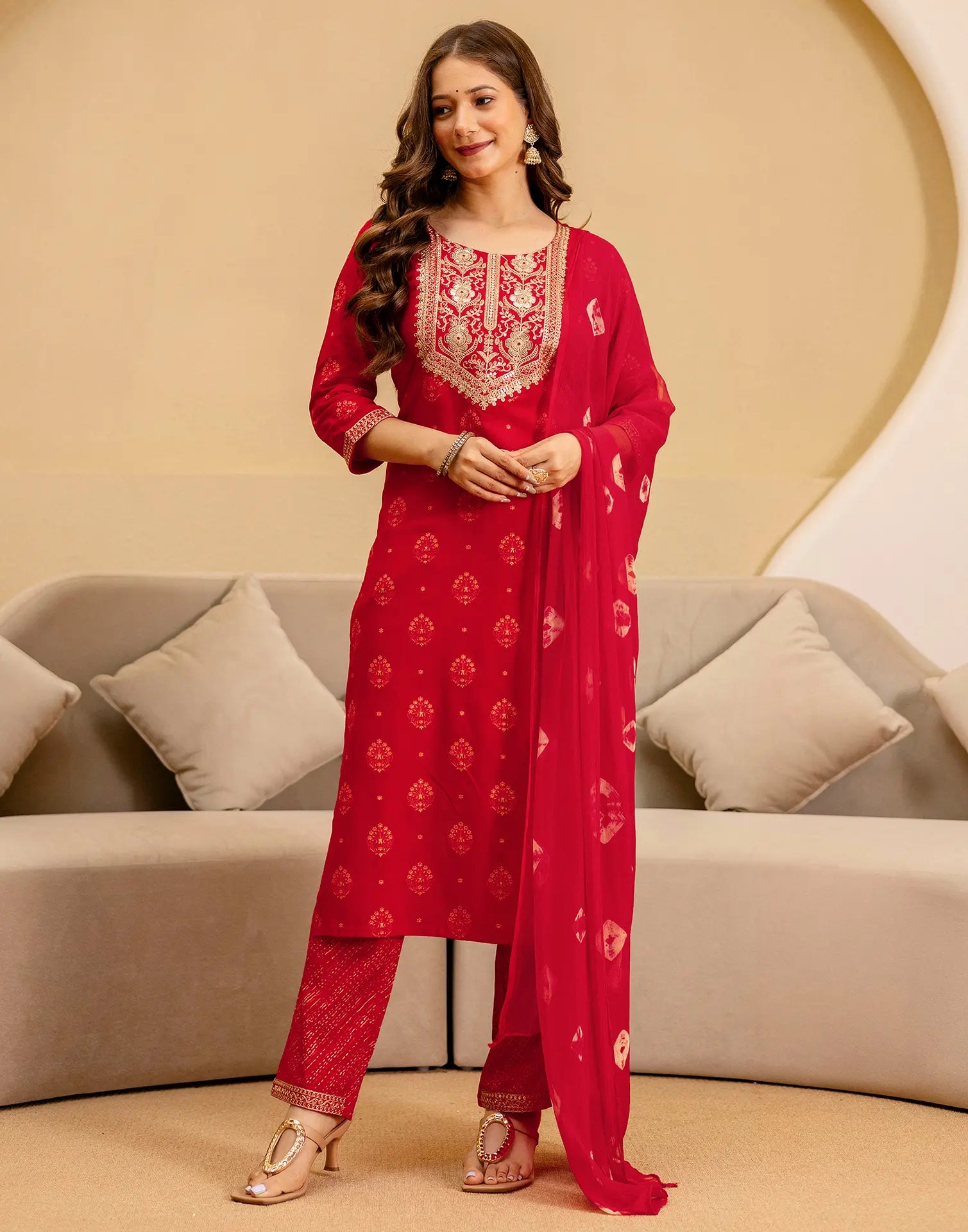 Viscose Rayon Embroidered Straight 3 Piece Kurta Set