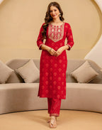 Viscose Rayon Embroidered Straight 3 Piece Kurta Set