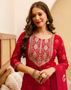 Viscose Rayon Embroidered Straight 3 Piece Kurta Set