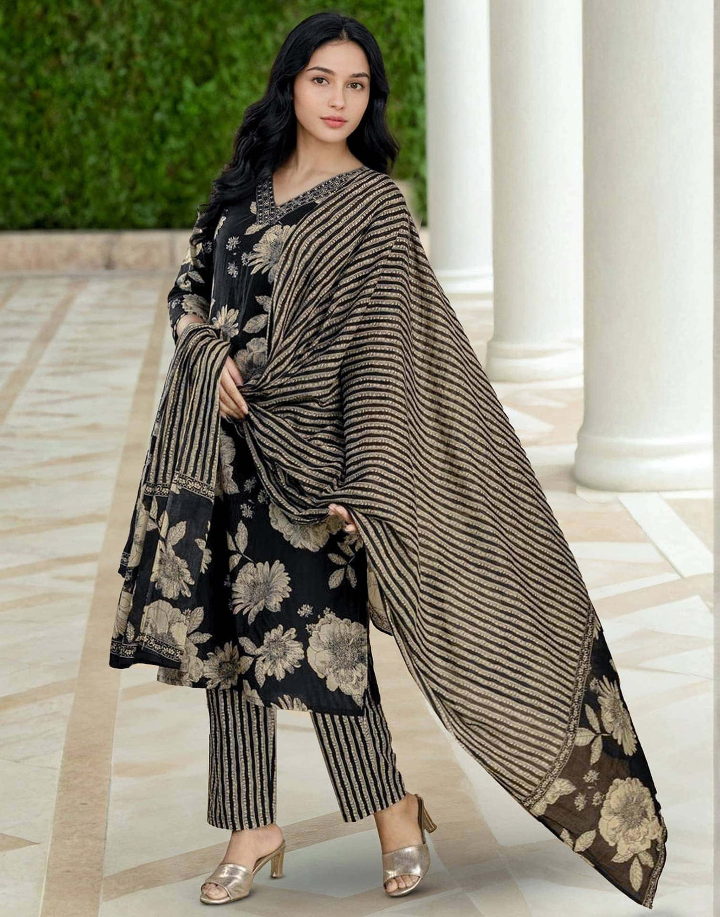 Cotton Printed Straight Kurta with Pant & Dupatta