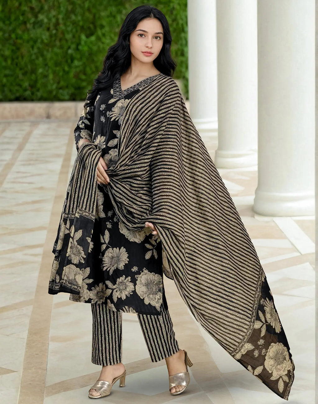 Viscose Rayon Floral Print Straight 3 Piece Kurta Set