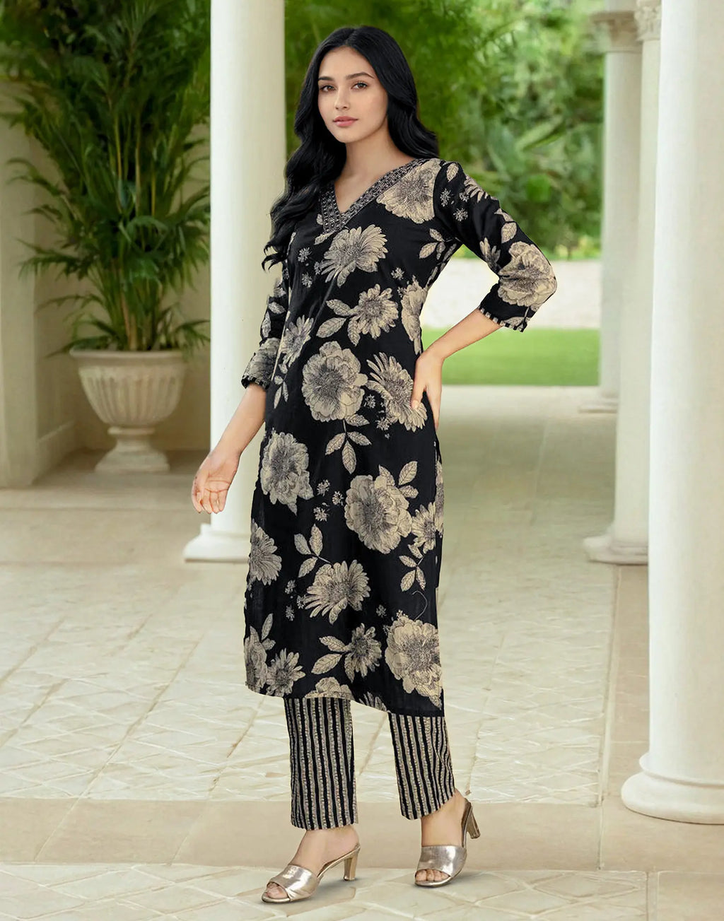 Viscose Rayon Floral Print Straight 3 Piece Kurta Set