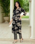 Viscose Rayon Floral Print Straight 3 Piece Kurta Set