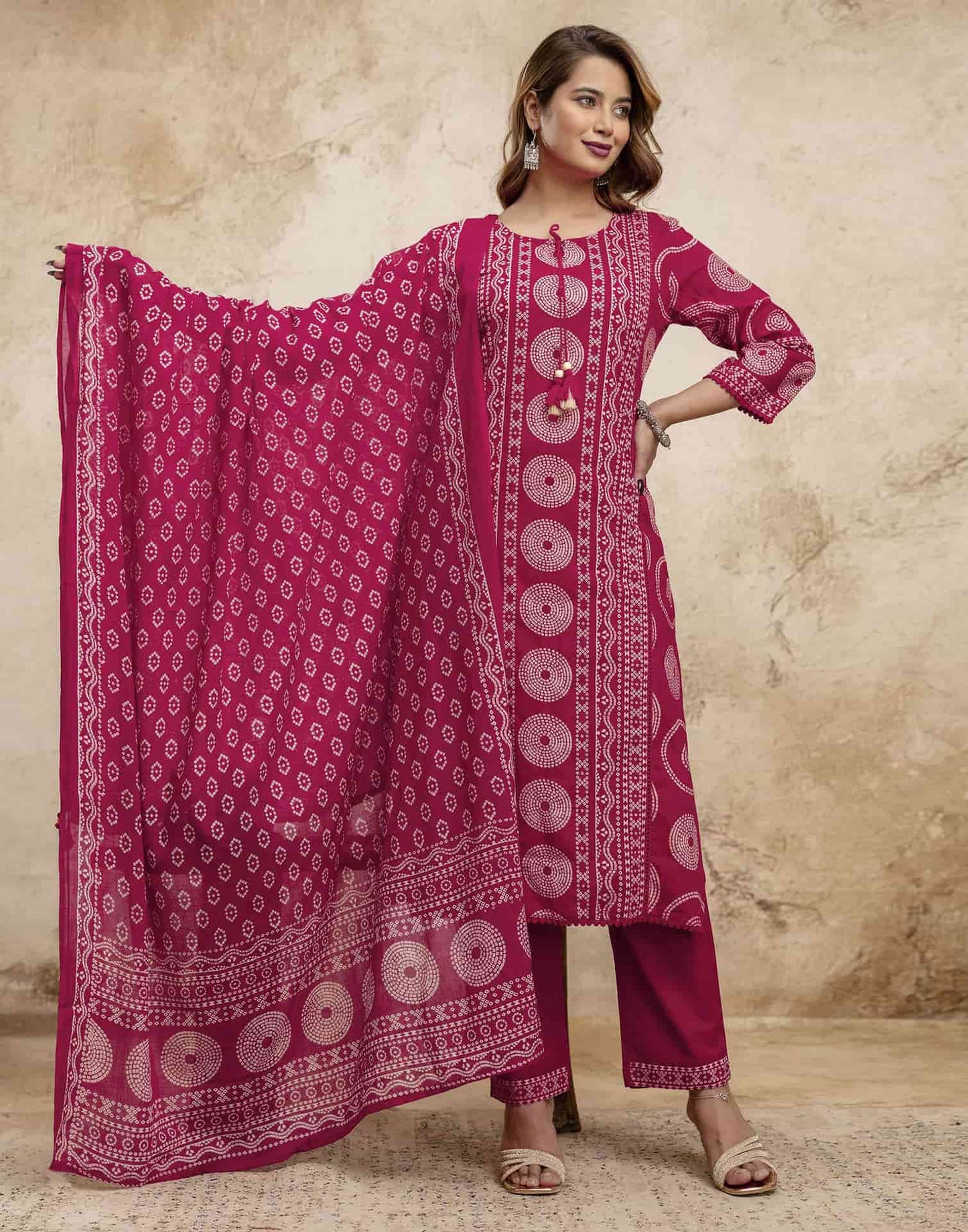 Cotton Printed Straight Kurta with Pant & Dupatta
