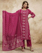 Viscose Rayon Printed Straight 3 Piece Kurta Set