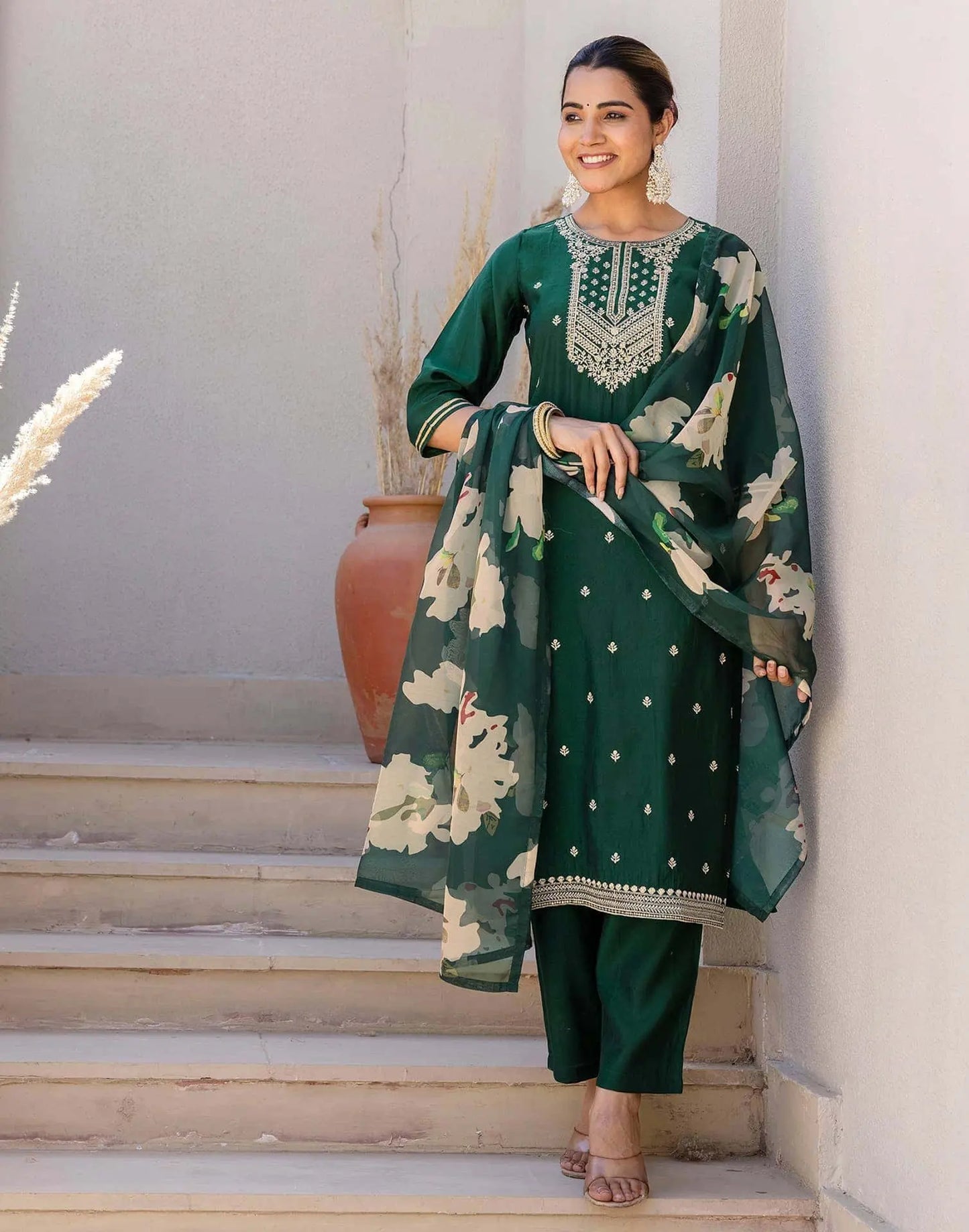 Silk Embroidery, Sequins Work and Gota Lace Straight Kurta with Pant & Dupatta