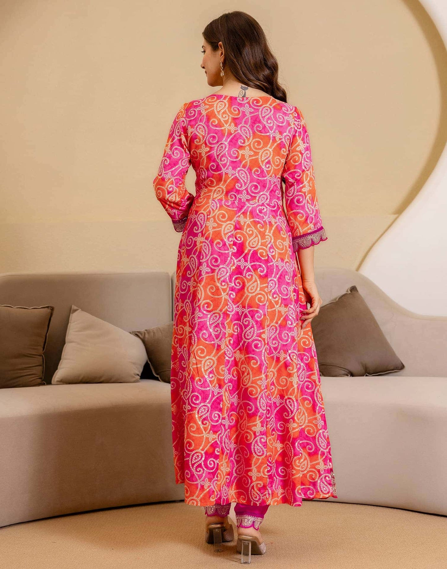 Rayon Printed Anarkali Kurta with Pant & Dupatta