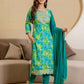 Rayon Printed Straight Kurta with Pant & Dupatta